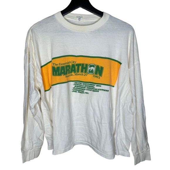 VTG 80s Marathon Long Sleeve Graphic T - Picture 1 of 5